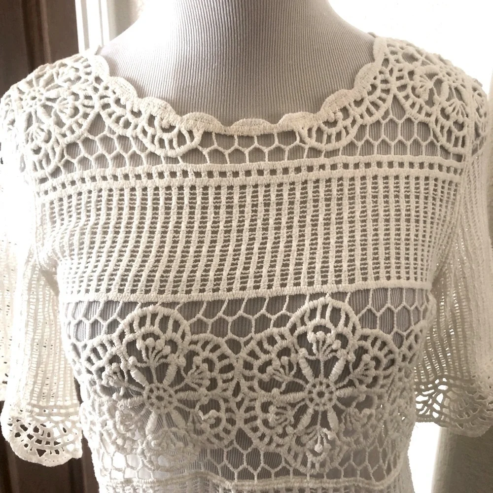 Anthropologie Crochet Top Open Knit Lacey XS Beachy James Coviello Off White NEW